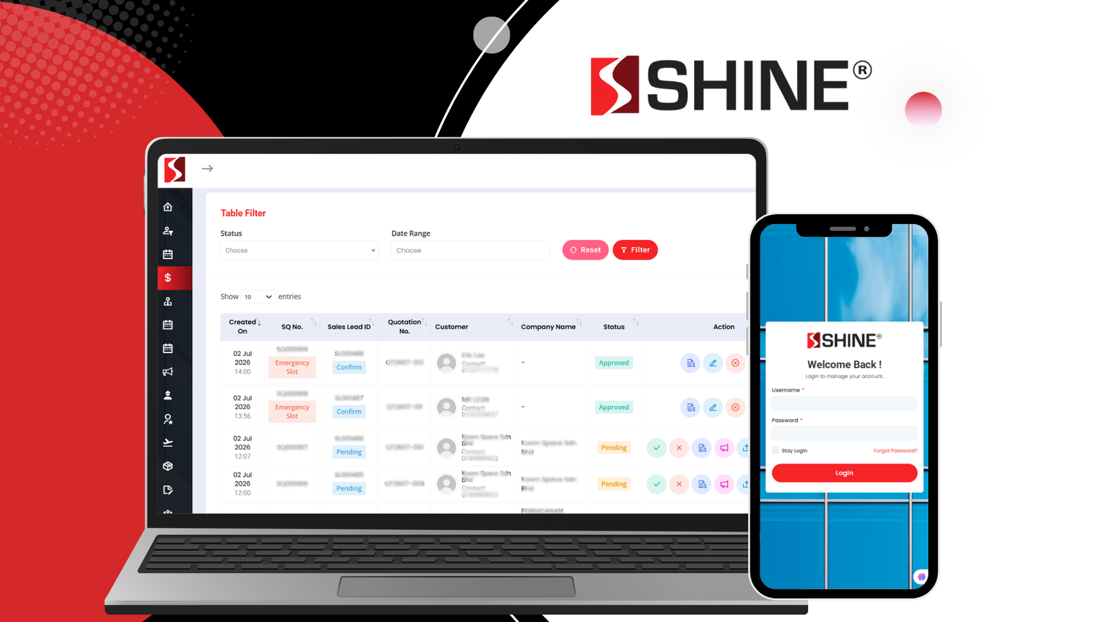Shine's sales quotation and lead tracking dashboard