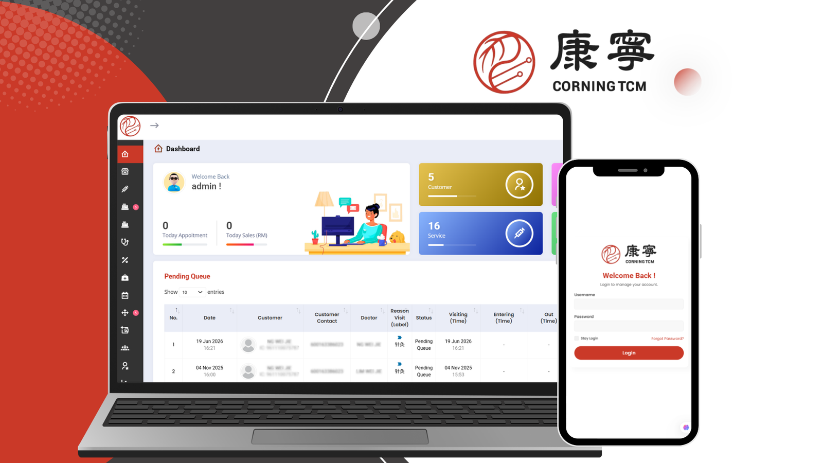 Corning TCM's clinic appointment queue and scheduling dashboard