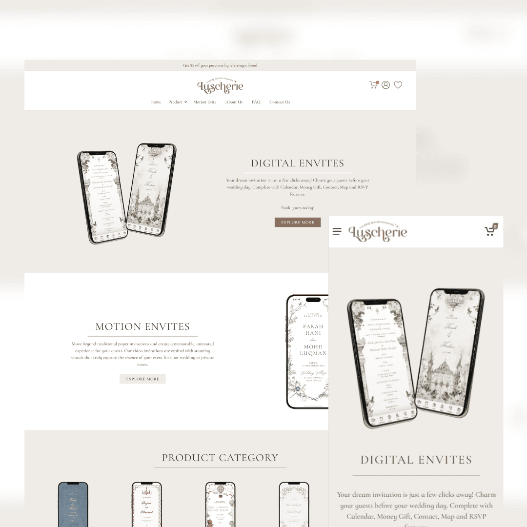 Luscherie digital wedding invitation website designed by Winnefy