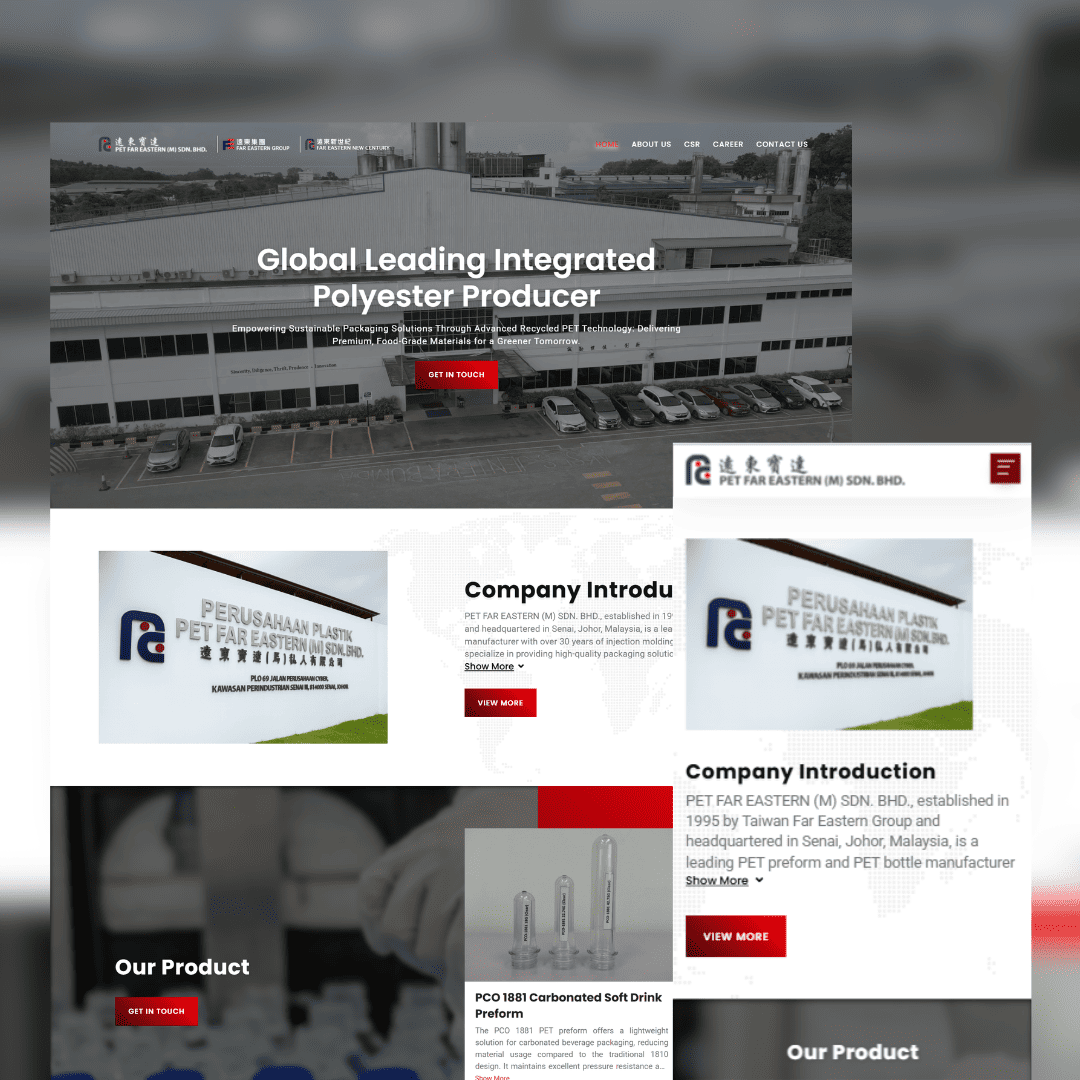 PET Far Eastern manufacturing corporate website designed by Winnefy