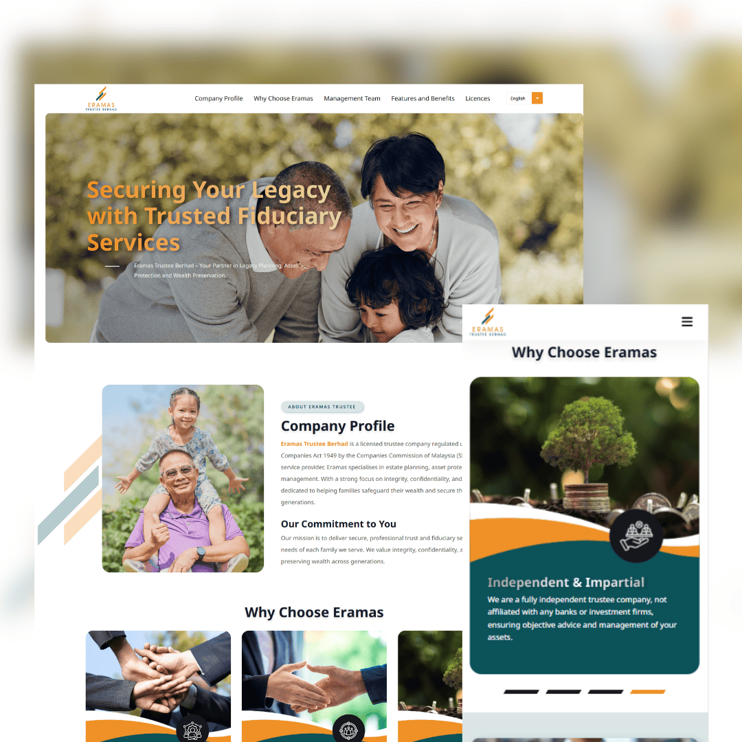 Eramas Trustee Berhad fiduciary services website designed by Winnefy