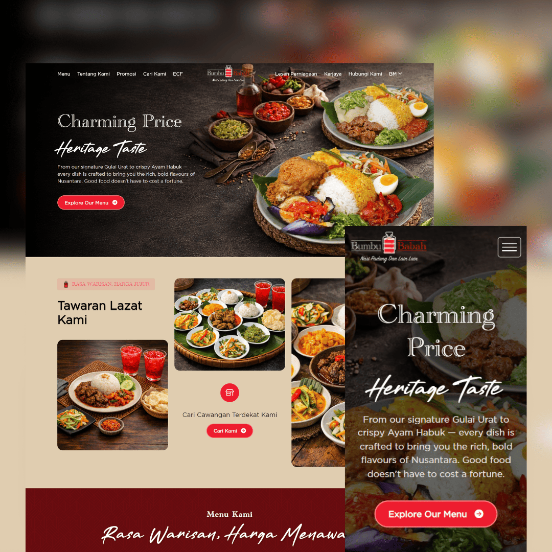 Bumbu Babah restaurant website designed by Winnefy